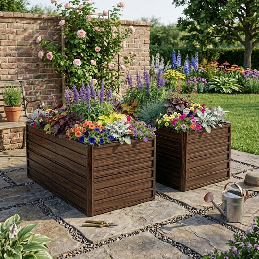 2-Pack 74.6'x35.4'x25" Raised Garden Bed Kit, Metal Elevated Planter Box, Open Drainage Base, 8 Reinforcing Rods