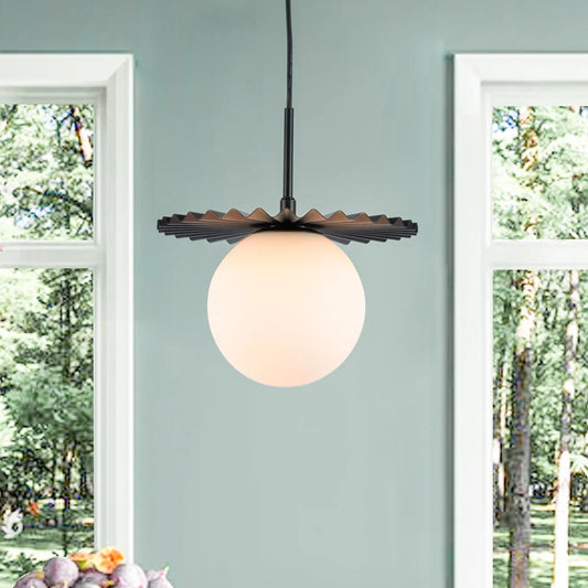 1 - Light 9.8" Single Black Globe Wrought Iron Accents Modern Pendant with Glass Shade for Kitchen Island(not included bulbs)
