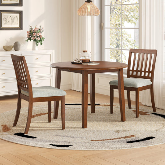 3-Piece Round Dining Table Set for 2 People, 1 Folding Wood Dining Table + 2 Upholstered Chairs – Model N752S000618D