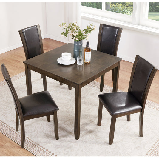5-Piece Dining Table Set with Chairs, Wooden dining table set for 4 people, Farmhouse Rustic Style 4 Person Dining Table Set, Dark Walnut
