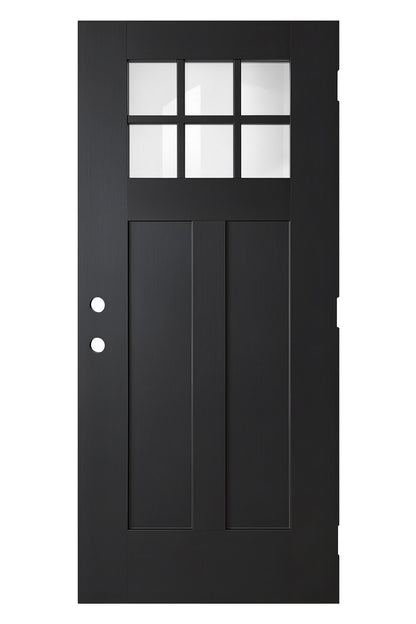 36'' x 80" Black FRP Door Slab,Right Hand Inswing,Front Entry Knock-Down Brush Fiber Reinforced Panel Door Slab,2-Panel Craftsman,6-Lite Low-E Glass