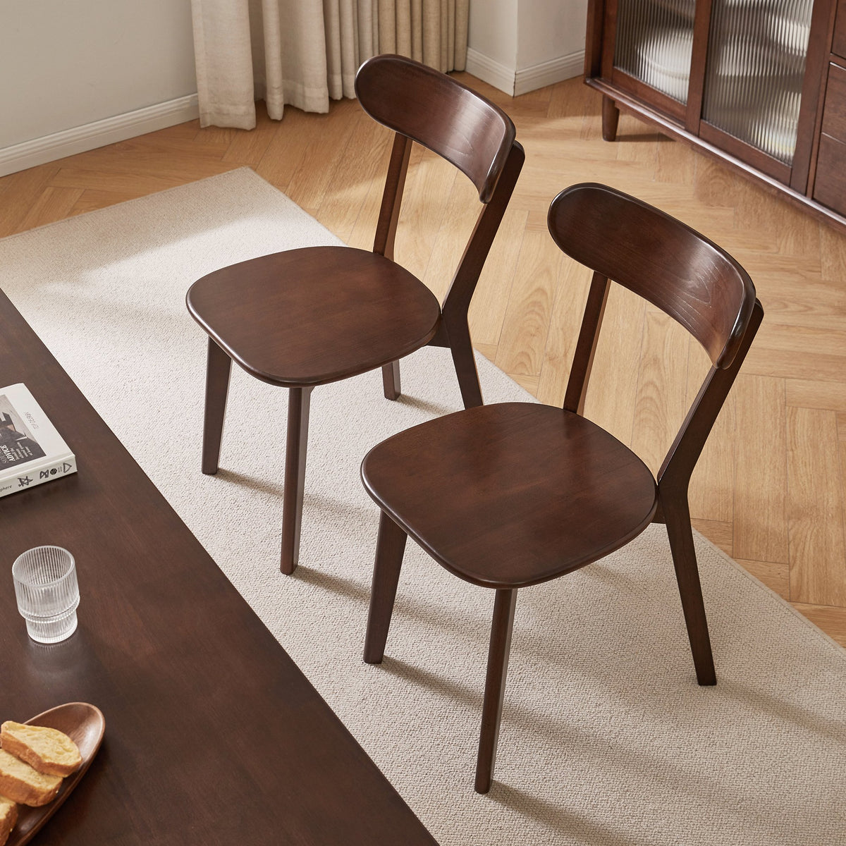 (Set of 2 pcs) Dining chair wooden Premium grade rubber wood natural wood made in Southeast Asia 100% solid wood chair table chair wooden living room chair simple and natural 46*37*76 cm