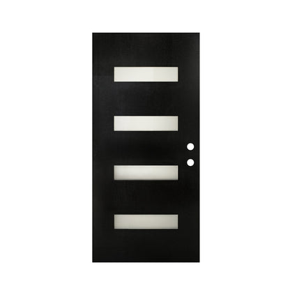 36 x 80 Fiberglass Entry Door with Brickmould, Frosted Glass, Black Finishe Knock-Down Fiberglass Door - Contemporary Style for Home's Front Entrance, Left Hand Inswing