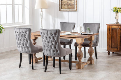 A&A Furniture, Upholstered Wing-Back Dining Chair with Backstitching Nailhead Trim and Solid Wood Legs, Set of 2, Gray, SW8809GY, KD