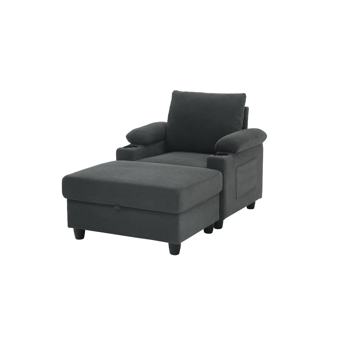 Accent Chair and Storage Ottoman Set, Versatile Single Chaise Lounge Convertible Sleeper Bed W/Reclining Backrest,Cupholders,USB-C Ports
