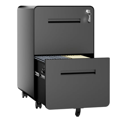 2 Drawer Metal Mobile File Cabinet with Lock, All-Steel Metal Storage Cabinet on 360° Wheels, Fully Assembled, Holds A4/Letter/Legal Files, Black Steel Office Storage Cabinet for Home Office
