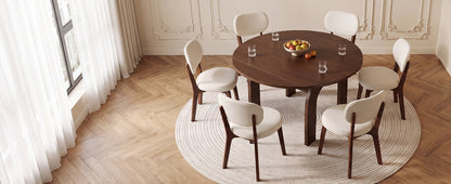 51.2" Solid Wood Extendable Dining Table Set with 4 Upholstered Chairs, 5 Piece Farmhouse Dinner Set with Walnut Finish & Arch Legs, Drop Leaf Converts Oval to Round for Small Spaces, Easy Assembly