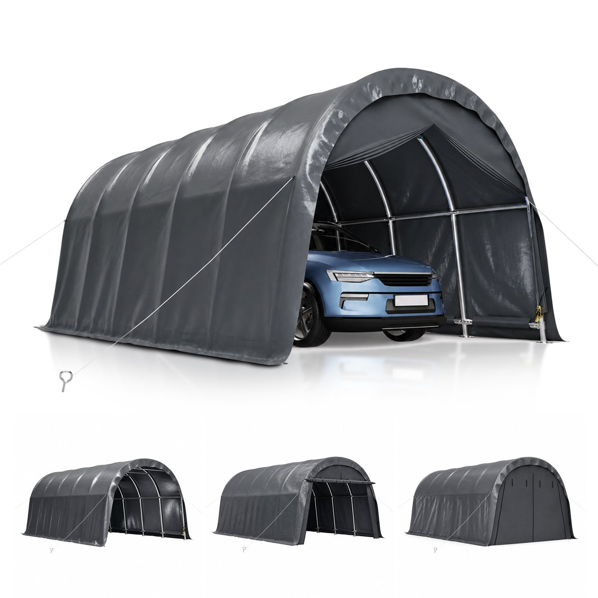 13x20 FT Arched Carport, Heavy Duty Outdoor Garage with Galvanized Steel Frame & 180G PE Tarp, Waterproof & UV Resistant – For Car, SUV, Truck, Boat, Party, Storage