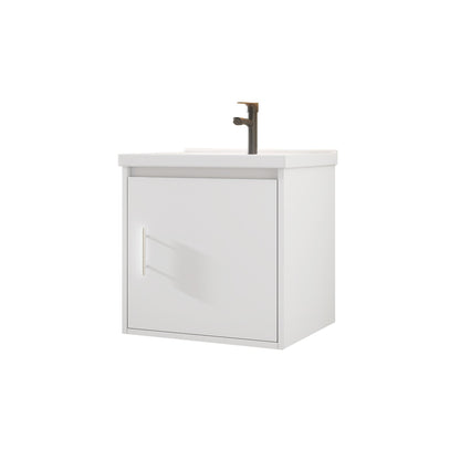 20" Floating Bathroom Vanity, Wall Mounted Plywood Cabinet with Ceramic Sink & Soft-Close Doors for Small Bathrooms, White