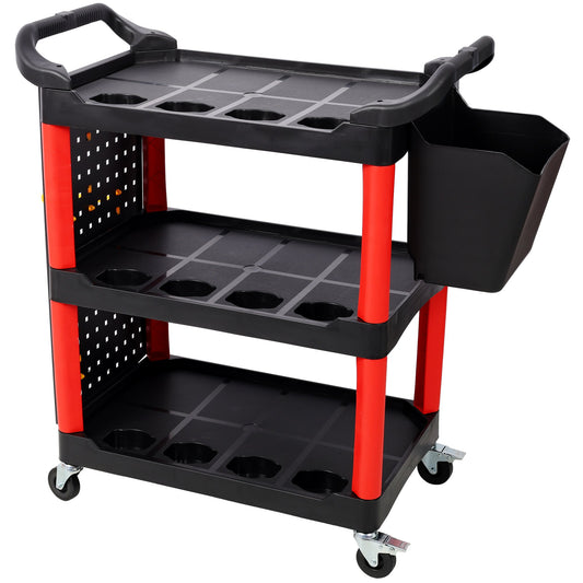 3 Tier Rolling Auto Detail Cart With Wheels, With Bucket & Panel & Hook, for Detailers Garage, Workshop, Repair Shop, Storage Tool
