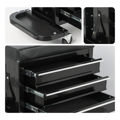 3-Drawer Tool Chest Rolling Mechanic Seat with Tool Trays, 350lbs Max Weight Capacity, Black