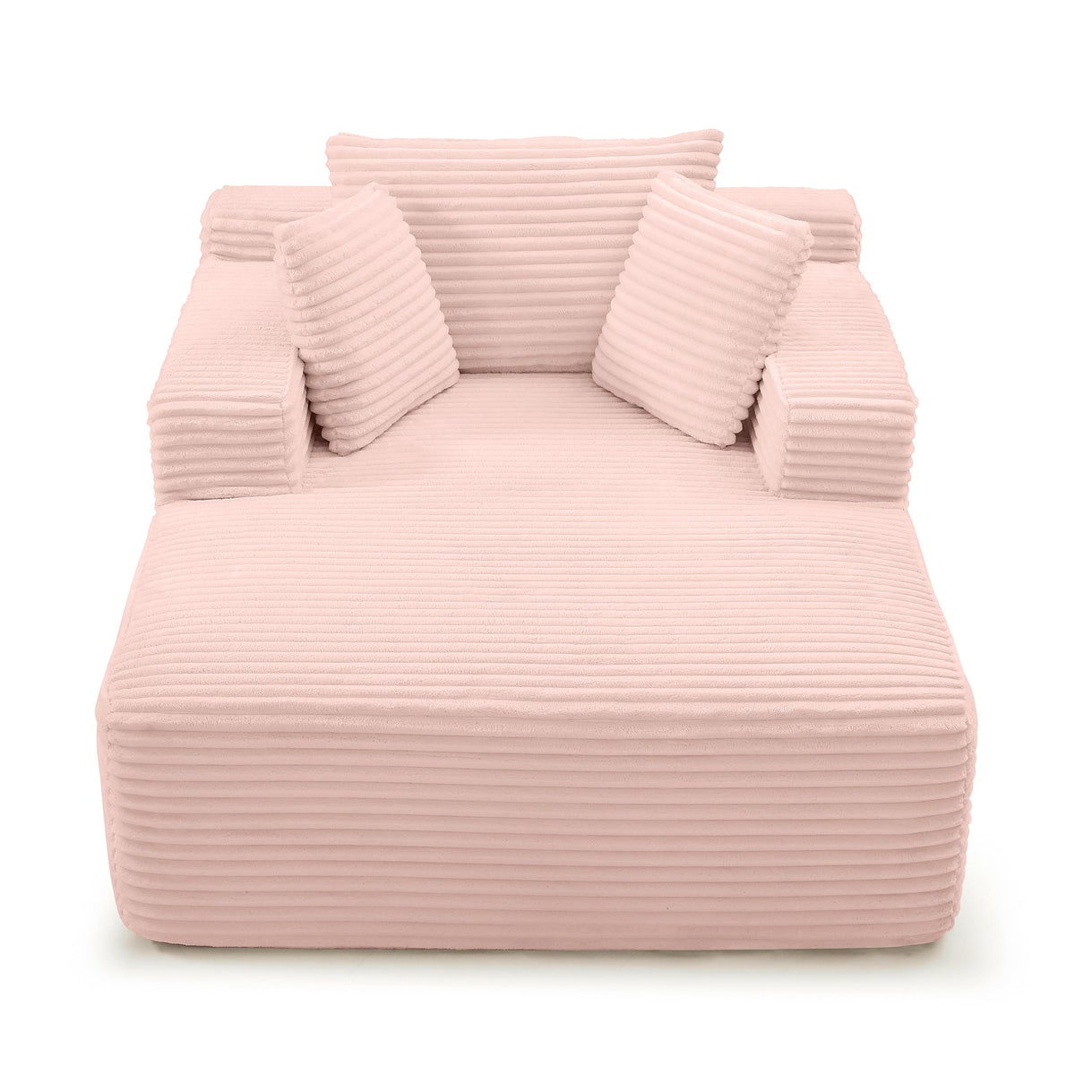 49" Chaise Lounge Indoor, Oversized Chaise Lounge Chair with 3 Comfy Pillows for Living Room Bedroom, Wide Arms Corduroy Fabric High-Density Foam No Assembly Required (Pink)