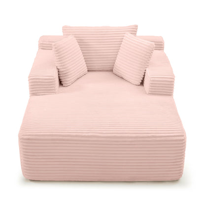 49" Chaise Lounge Indoor, Oversized Chaise Lounge Chair with 3 Comfy Pillows for Living Room Bedroom, Wide Arms Corduroy Fabric High-Density Foam No Assembly Required (Pink)