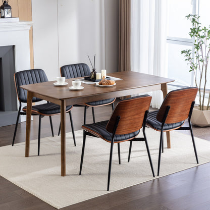 A&A Furniture, Dining Chairs Set of 2 Mid Century Modern Retro Faux Leather Chair with Walnut Bentwood Back Upholstered Seat Metal Legs – Black
