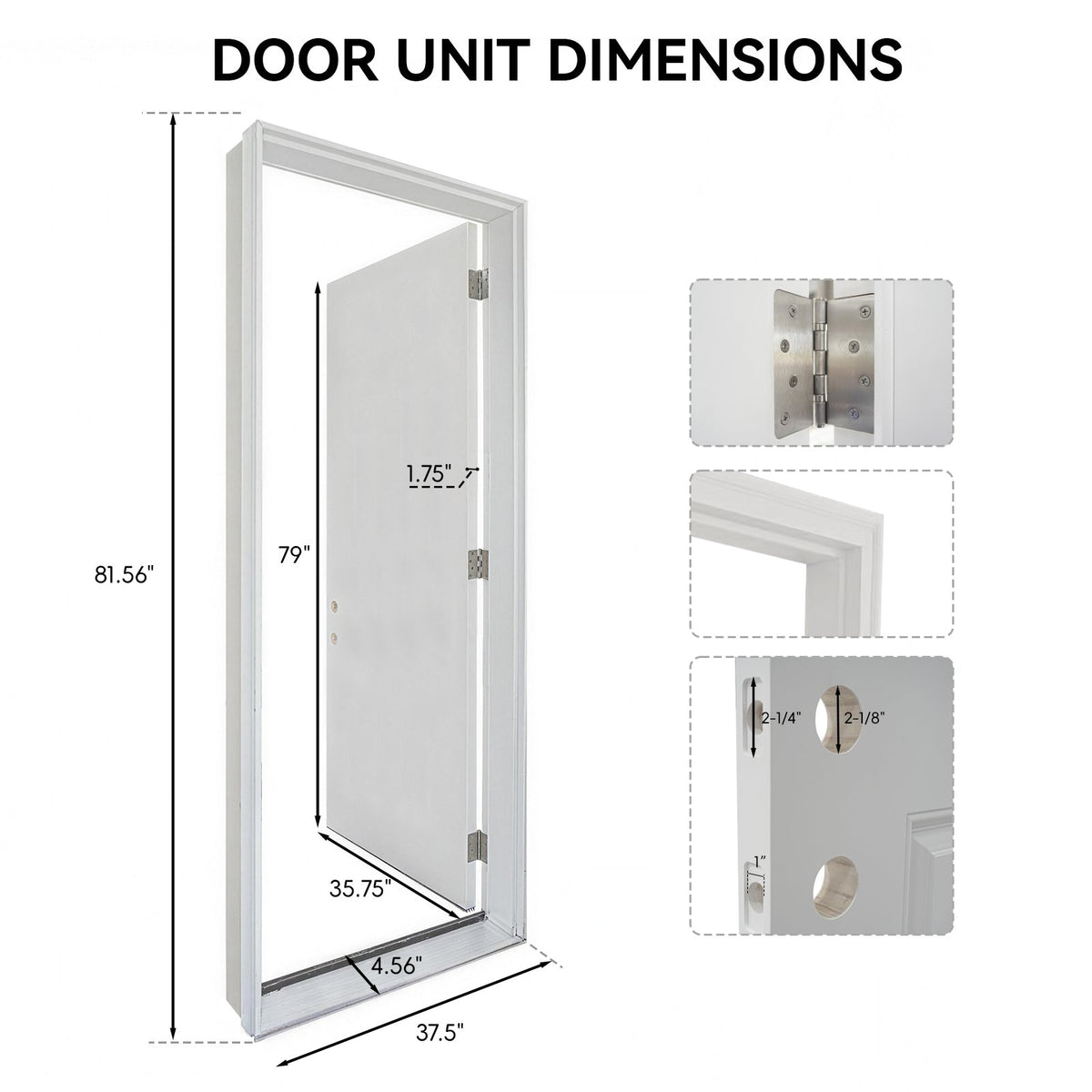 36"x80" Fiberglass Front Door with White 4-9/16" PVC Frame,Left-Hand Inswing Exterior Door with Brickmould,Brushed Smooth skin with Oval Decorated glass for Home Entrance,White