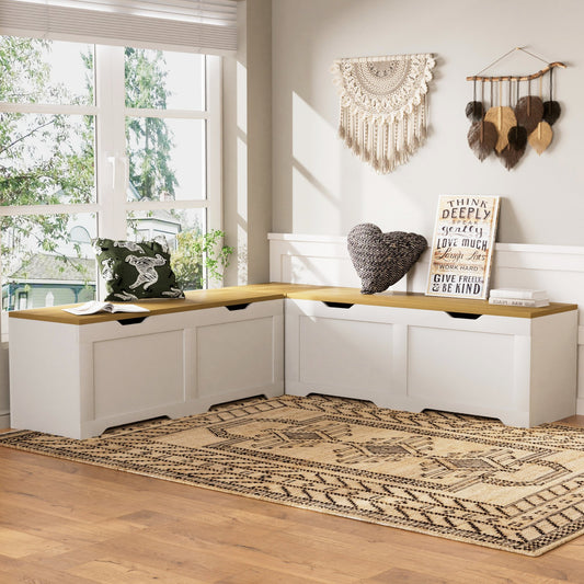 3-Piece L-Shaped Multi-Functional Storage Bench with Cushion, serving as a kitchen corner bench, toy storage box, or reading nook seat.