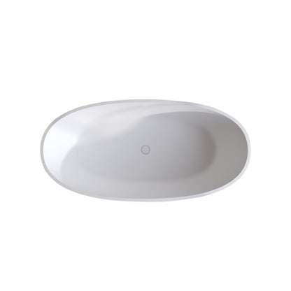 63″Solid Surface Matte Tub, Solid Surface Soaking Tub, Stone Resin Freestanding Bathtub, Thick Edge Stand Alone Tubs with Overflow