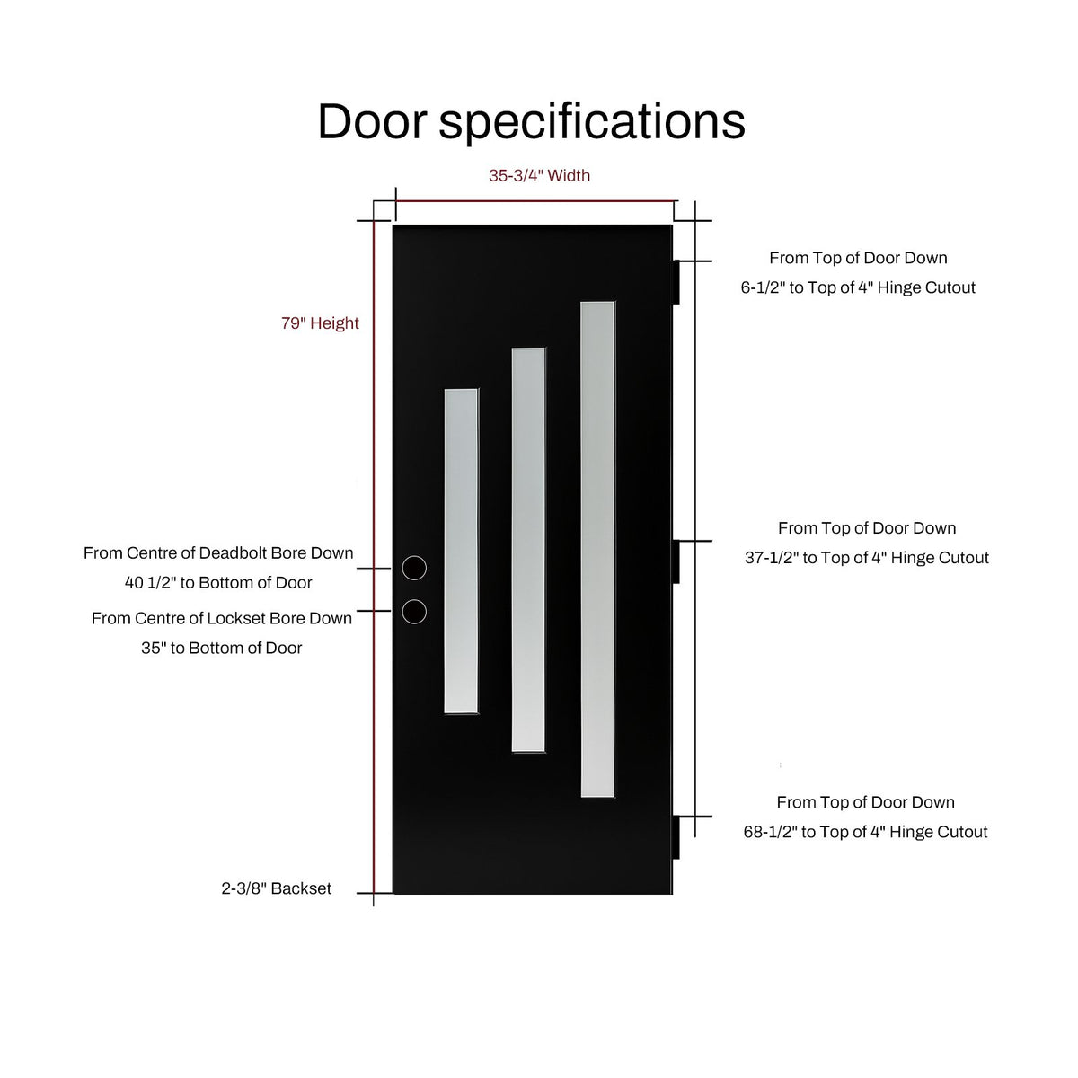 36 x 80 Inch FRP Door with Frosted Glass and Low-E Glass - Contemporary Style for Home's Front Entrance, Right Hand Inswing, Black Brush Fiber Reinforced Panel Door