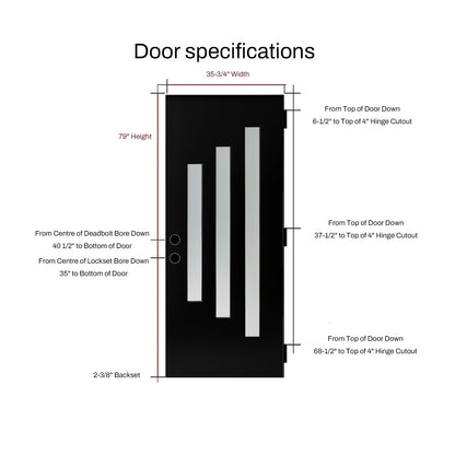 36 x 80 Inch FRP Door with Frosted Glass and Low-E Glass - Contemporary Style for Home's Front Entrance, Right Hand Inswing, Black Brush Fiber Reinforced Panel Door