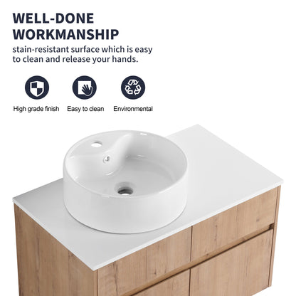 32(31-1/2") Inch Wall-Mounted Bathroom Vanity with Ceramic Art Sink and Countertop Flat Plate, 2-Soft Close Doors and 1-Drawer, KD-Packing, Plywood - BAB3098MOWH