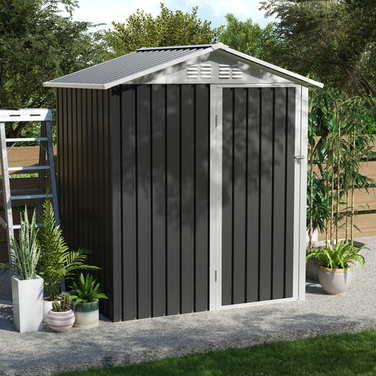 5.4x4.27 FT Outdoor Storage Shed with Hinge Door Metal Garden Sheds, Utility & Bike Storage