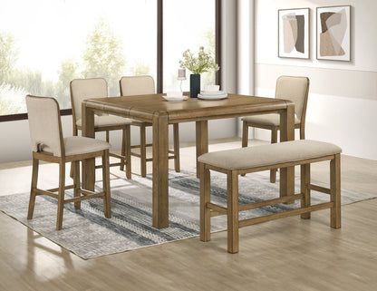 2pc Counter Height Chairs Padded Seating Soft Neutral Fabric Warm Wood Finish Dining Room Wooden Furniture Brown