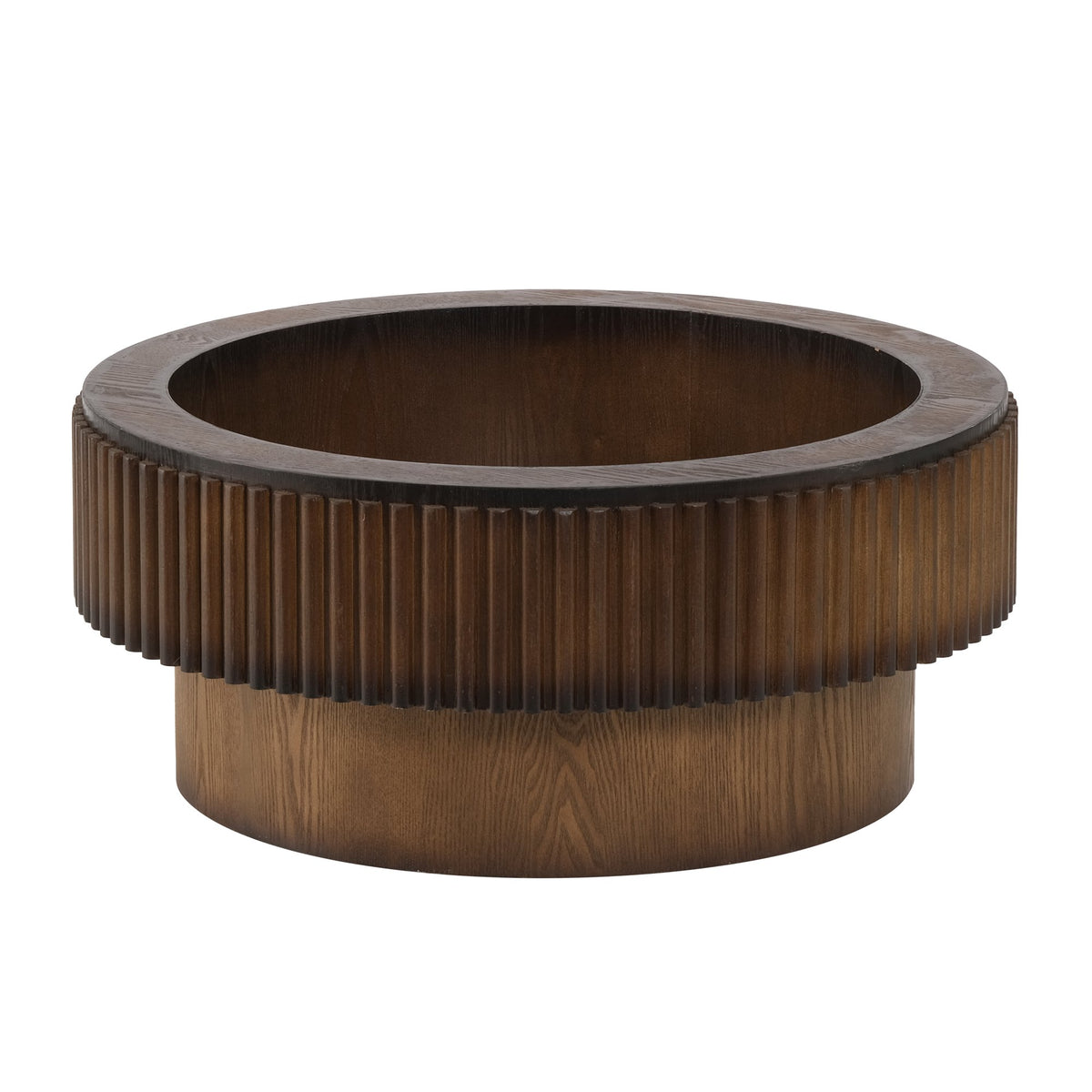 31.49'' Round Coffee Table with Storage, Modern Small Coffee Table with White Marble-Pattern Top & Solid Wood Fluted Base, Center Table for Living Room, Apartment, Office