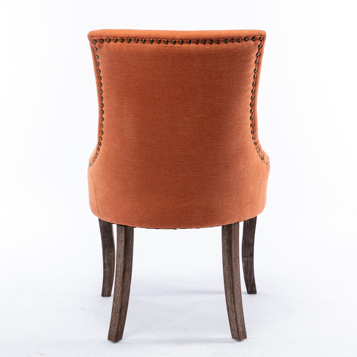 A&A Furniture, Ultra Side Dining Chair, Thickened fabric chairs with neutrally toned solid wood legs, Bronze nail head, Set of 2, Orange