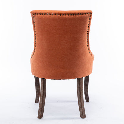 A&A Furniture, Ultra Side Dining Chair, Thickened fabric chairs with neutrally toned solid wood legs, Bronze nail head, Set of 2, Orange