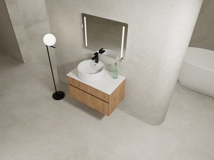 32(31-1/2") Inch Wall-Mounted Bathroom Vanity with Ceramic Art Sink and Countertop Flat Plate, 2-Soft Close Doors and 1-Drawer, KD-Packing, Plywood - BAB3098MOWH