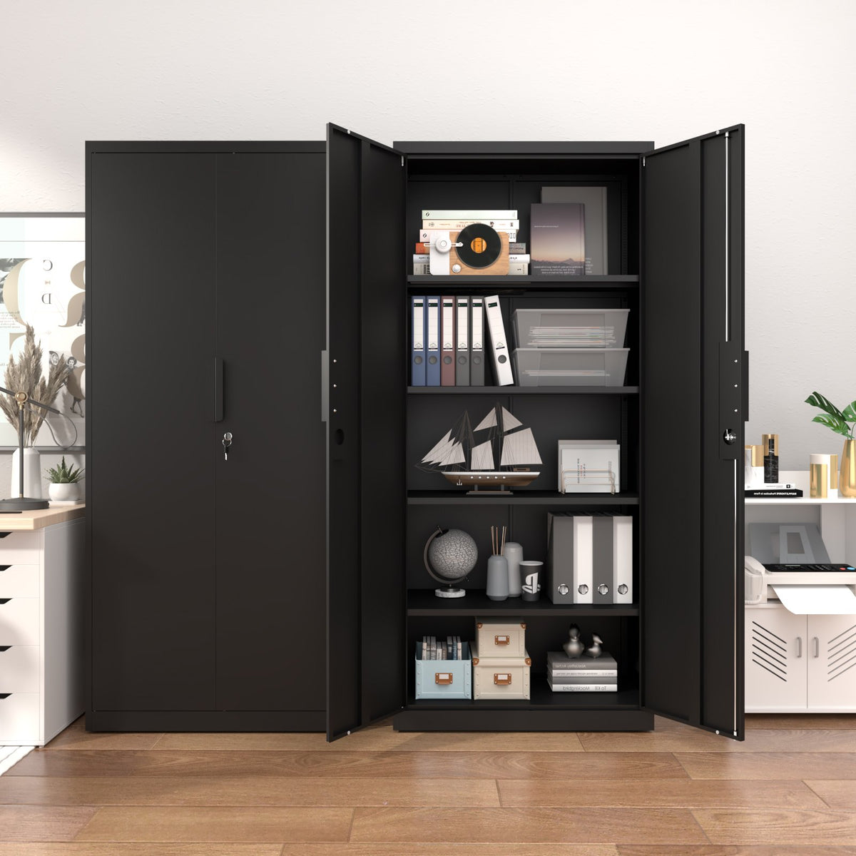72-Inch 2-Door File Cabinet with Lock, 4 Adjustable Shelves, Heavy-Duty Steel Construction, for Commercial Office, Home Office, Legal Size & Letter File Storage, Organization Cabinet in Black