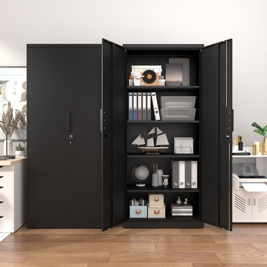 72-Inch 2-Door File Cabinet with Lock, 4 Adjustable Shelves, Heavy-Duty Steel Construction, for Commercial Office, Home Office, Legal Size & Letter File Storage, Organization Cabinet in Black