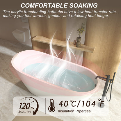 59" Special-Shaped Freestanding Slipper Bathtub in Gloss White with Chrome Overflow & Pop-Up Drain, Pure Acrylic Construction