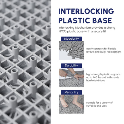 12 x 12 Inch Gray Interlocking Deck Tiles Plastic Waterproof Outdoor All Weather Anti-slip Bathroom Shower Balcony Porch Strong Weight Capacity Upto 440 LBS, Pebble Stone Pattern Pack of 12