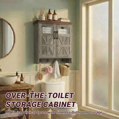 Bathroom Wall Cabinet Wall, Over Toilet Storage Cabinet, Bathroom Medicine Cabinet with Adjustable Shelves & Hook, Farmhouse Bathroom Storage for Small Bathrooms, Kitchen, Laundry