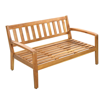2-Piece Outdoor Teak Acacia Wood Conversation Set - Loveseat & Coffee Table with Blue Water-Resistant Cushions for Patio, Deck & Backyard