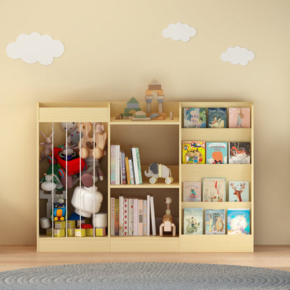 3-in-1 Kids Bookshelf and Toy Storage, 4-Tier Book Shelf for Kids Rooms, Sling Baby Bookcase with Stuffed Animal Storage, Toddler Montessori Bookshelf for Nursery, Playroom, Kindergarten, Natural
