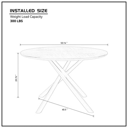53.14'' Round MDF Coffee Table End Table Short Leisure Tea Table Cross Legs Metal Base, Easy to Assemble,BLACK
