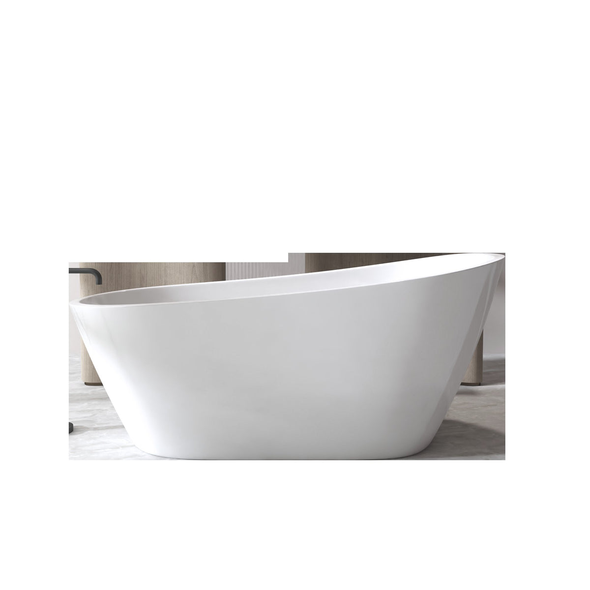 59" Special-Shaped Freestanding Slipper Bathtub in Gloss White with Chrome Overflow & Pop-Up Drain, Pure Acrylic Construction
