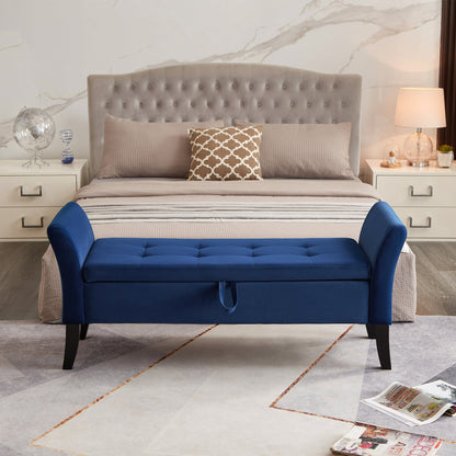51.5" Bed Bench with Storage Navy Blue Velvet