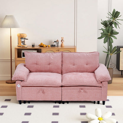 73 inch Pink Velvet Pull Out Sofa Bed Convertible Sleeper Couch with Pullout Mattress