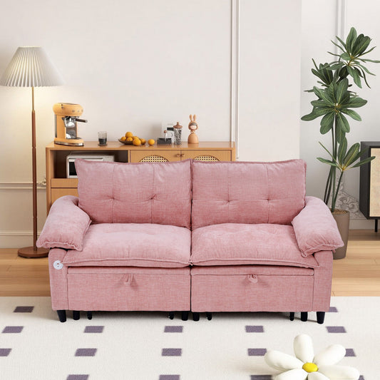 73 inch Pink Velvet Pull Out Sofa Bed Convertible Sleeper Couch with Pullout Mattress