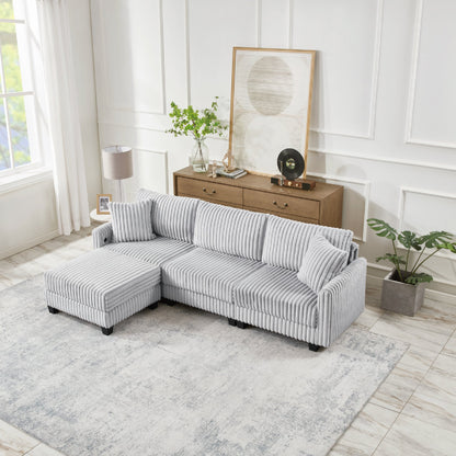 100-inch corduroy fabric sofa with L-shaped modular 3-seat convertible sofa, built-in dual charging ports at the arms