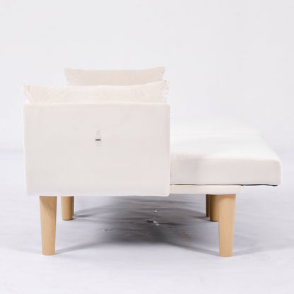 72 Inch Foldable Beige Double Sofa, Soft Velvet Upholstery, Comfortable Leisure 2‑Person Couch for Living Room Apartment.