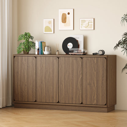 59.1 Inch Walnut 4-Door Sideboard Buffet Cabinet, Particle Board Storage Credenza with Adjustable Shelves, Wide Console Storage Cupboard for Dining Room, Kitchen, Living Room & Entryway