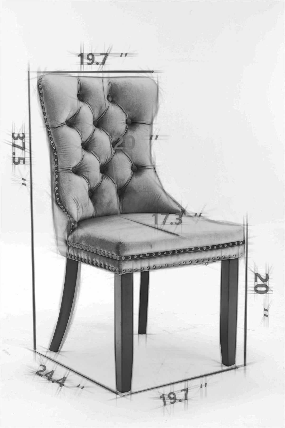 A&A Furniture, Nikki Collection Modern, High-end Tufted Solid Wood Contemporary PU and Velvet Upholstered Dining Chair with Wood Legs – Gray
