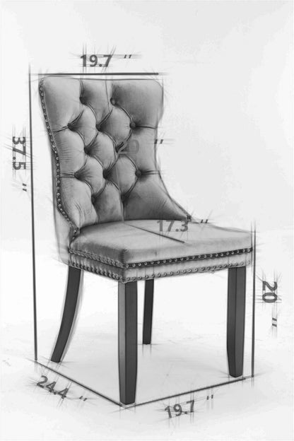 A&A Furniture, Nikki Collection Modern, High-end Tufted Solid Wood Contemporary PU and Velvet Upholstered Dining Chair with Wood Legs – Gray