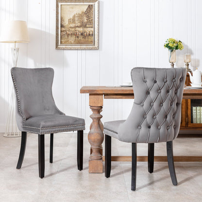 A&A Furniture, Upholstered Wing-Back Dining Chair with Backstitching Nailhead Trim and Solid Wood Legs, Set of 2, Gray, SW8809GY, KD