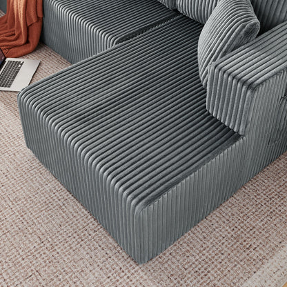 132" U Shaped Modular Sectional Sofa, Comfy Compressed Cloud Couch with Side Pockets, Modern Minimalist Corduroy Memory Foam Sleeper Sofa