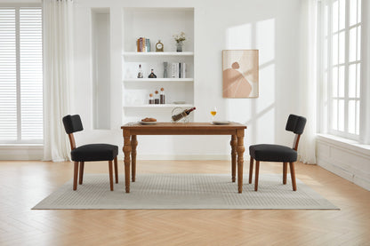 064-Set of 2 Linen Fabric Modern Armless Dining Chairs With Curved backrest and Solid Wooden Legs, Black